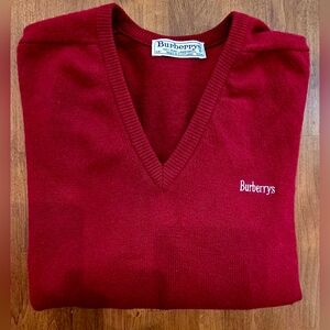 Burberry V-Neck Men's 48 Sweater in Rich Red